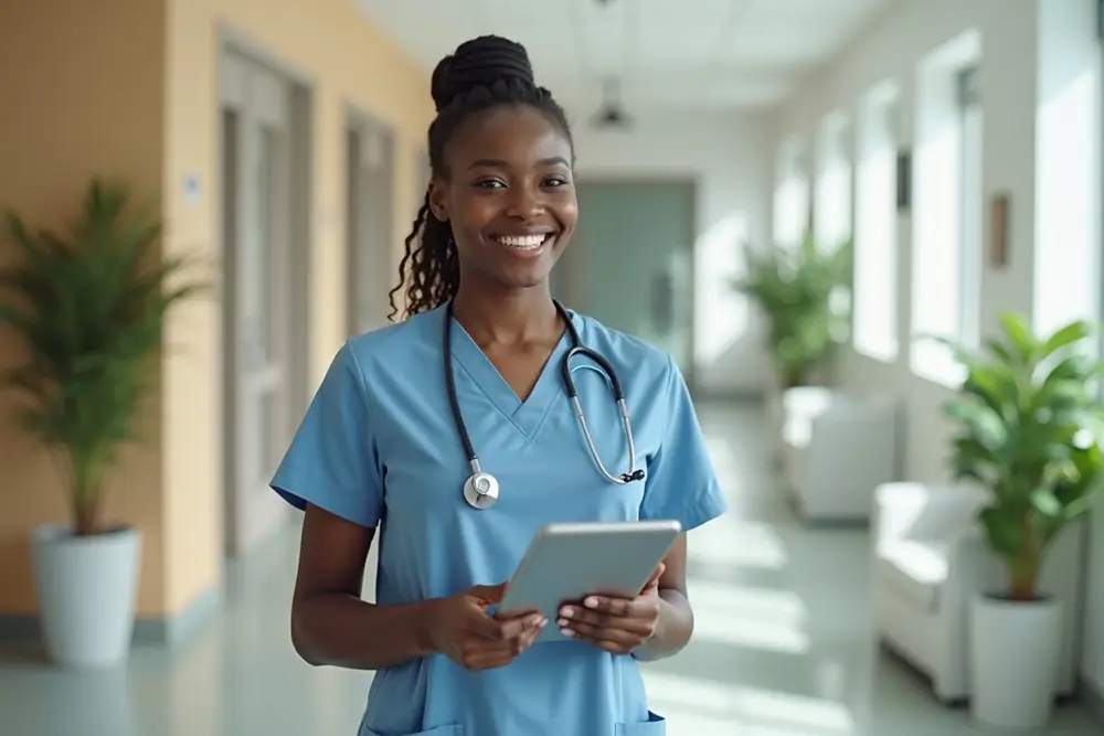 A friendly nurse at a modern clinic — XCelerate AI books the appointments